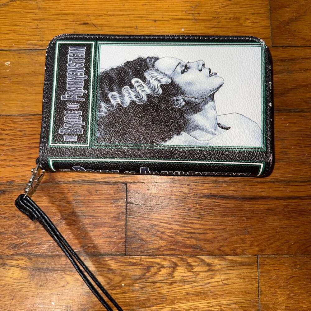 The Bride of Frankenstein Book Wallet Wristlet Purse Black Vinyl